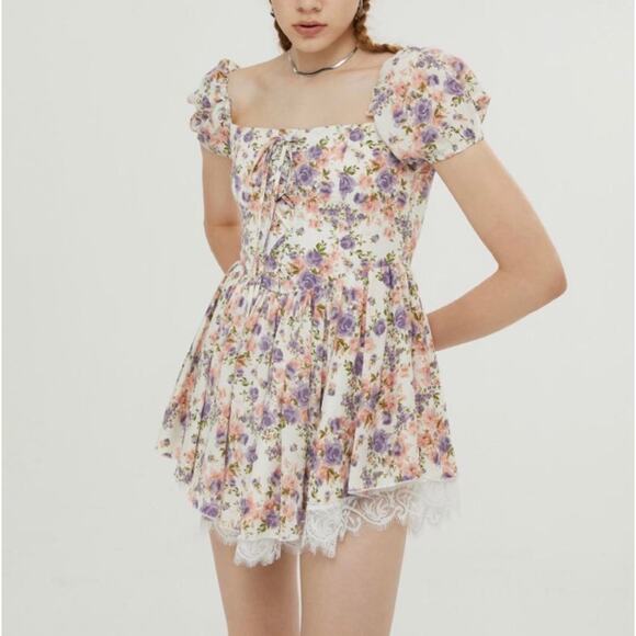 Floral Lace Patchwork Mini Dress| Cider |Size Large - Picture 1 of 6